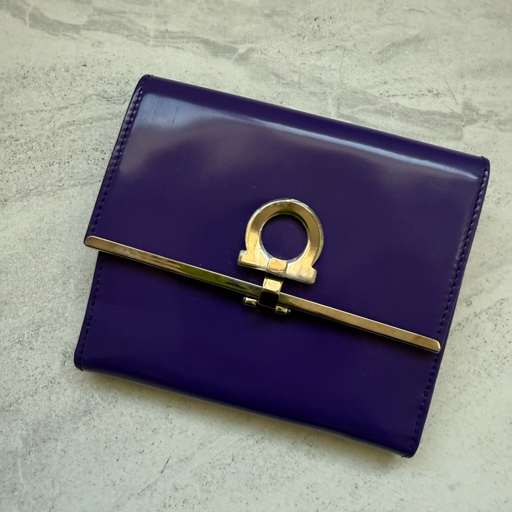 Brand New Salvatore Ferragamo Purple Wallet with Gold Accent